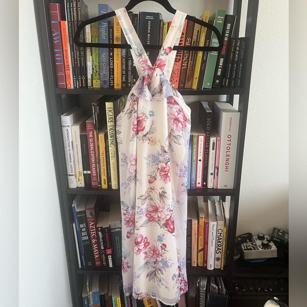 Anthropologie Paper Crown floral halter swing dress